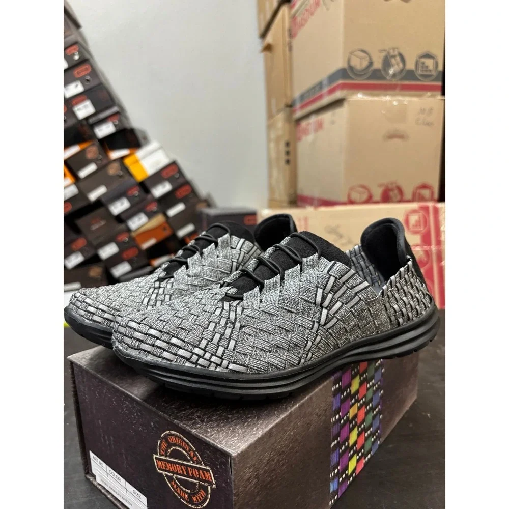 Bernie Mev Victoria Pewter Black Reflective Woven Sneakers Womens 38 US 7 NEW